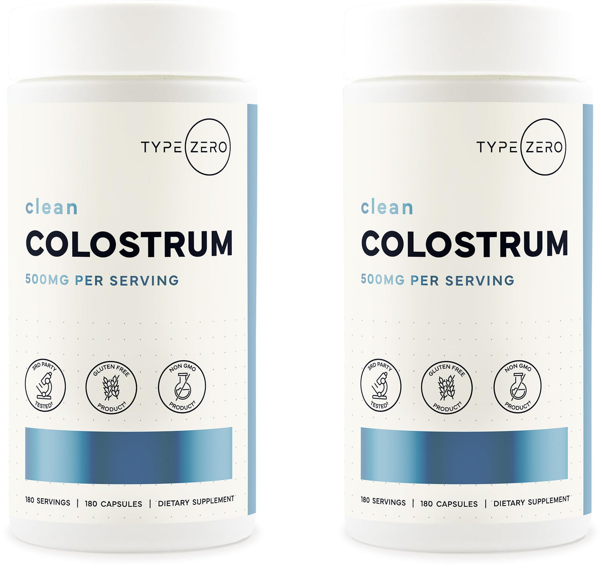 Type Zero Colostrum Supplement (500mg) 180 Capsules, Bovine Sourced | Gluten-Free, GMO-Free