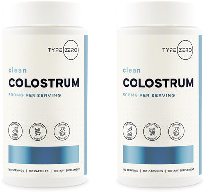 Type Zero Colostrum Supplement (500mg) 180 Capsules, Bovine Sourced | Gluten-Free, GMO-Free