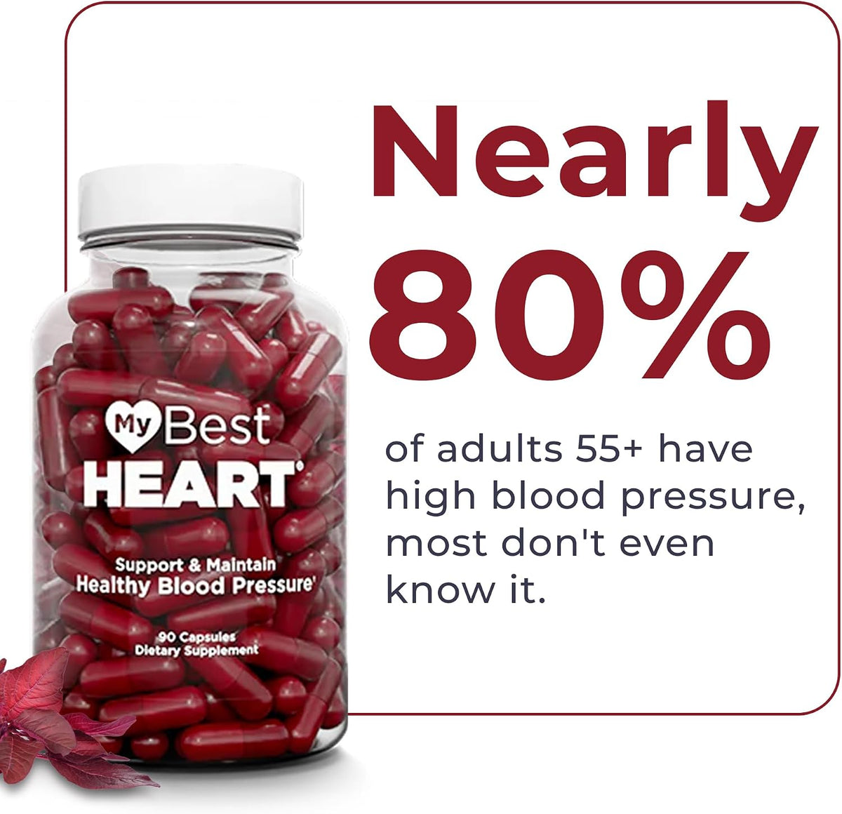 MyBestHeart Blood Pressure Support Supplement for Men & Women - 90 Capsules