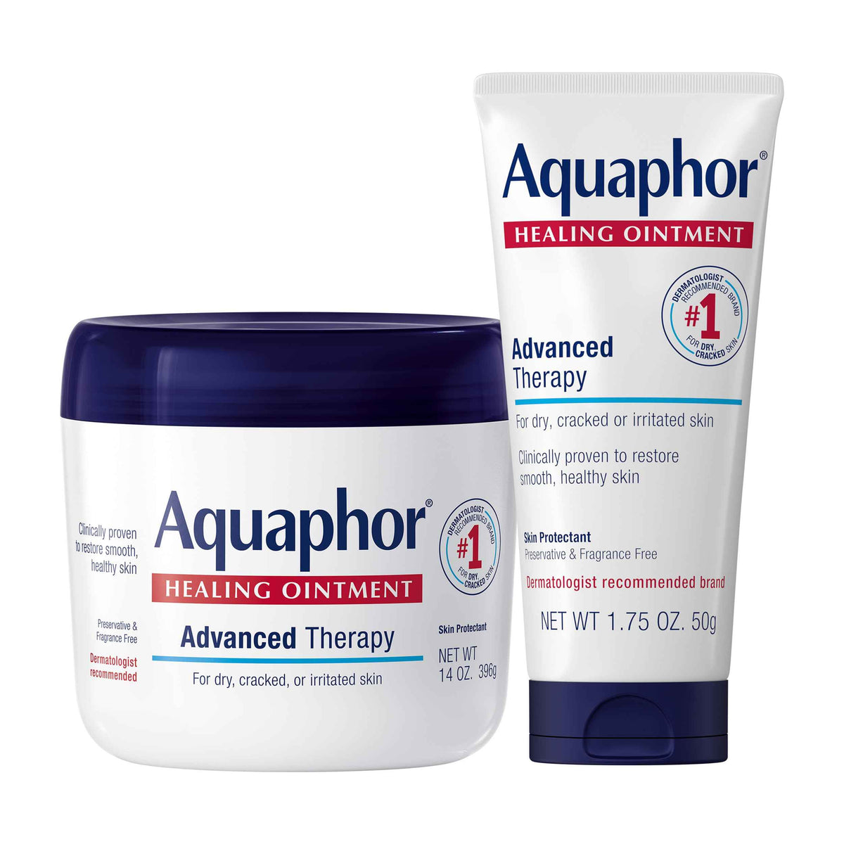 Aquaphor Healing Ointment Advanced Therapy Skin Protectant Skin Care Set, Body Moisturizer for Dry Skin, Minor Cuts and Burns, Dry Cuticles, Cracked Heels, Hands and Lips, 14 Oz Jar + 1.75 Oz Tube