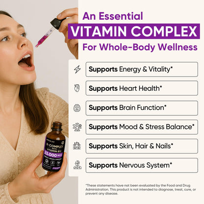 Venture Pal Vitamin B Complex Liquid Drops, B12 Methylcobalamin | B9 Folic | B1,B2,B3,B5,B6,B16 - Vitamin C, Choline, Inositol