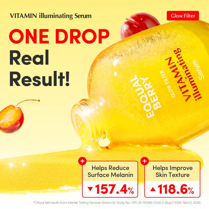 EQQUALBERRY Vitamin Illuminating Serum Double Pack | Niacinamide 4% & TXA | Brightening Vitamin C Serum for Glow & Hyaluronic Acid | Dark Spot & Uneven Tone Care