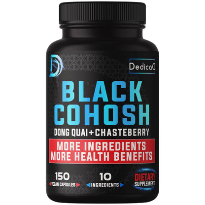 Black Cohosh dietary supplement bottle with Dedica branding on a white background