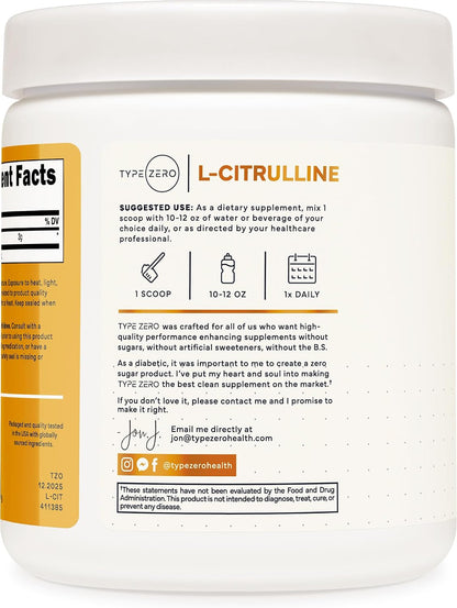 Type Zero L-Citrulline Powder, 3000mg Pump Pre Workout, 100 Servings