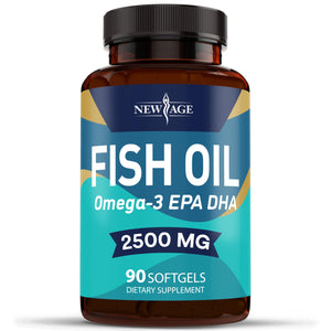 Suplement ​NEW AGE Omega 3 Fish Oil 2500mg Supplement Non GMO - EPA, DHA Fatty Acids Gluten Free (180 Softgels (Pack of 2)) - VelvetGlow USA