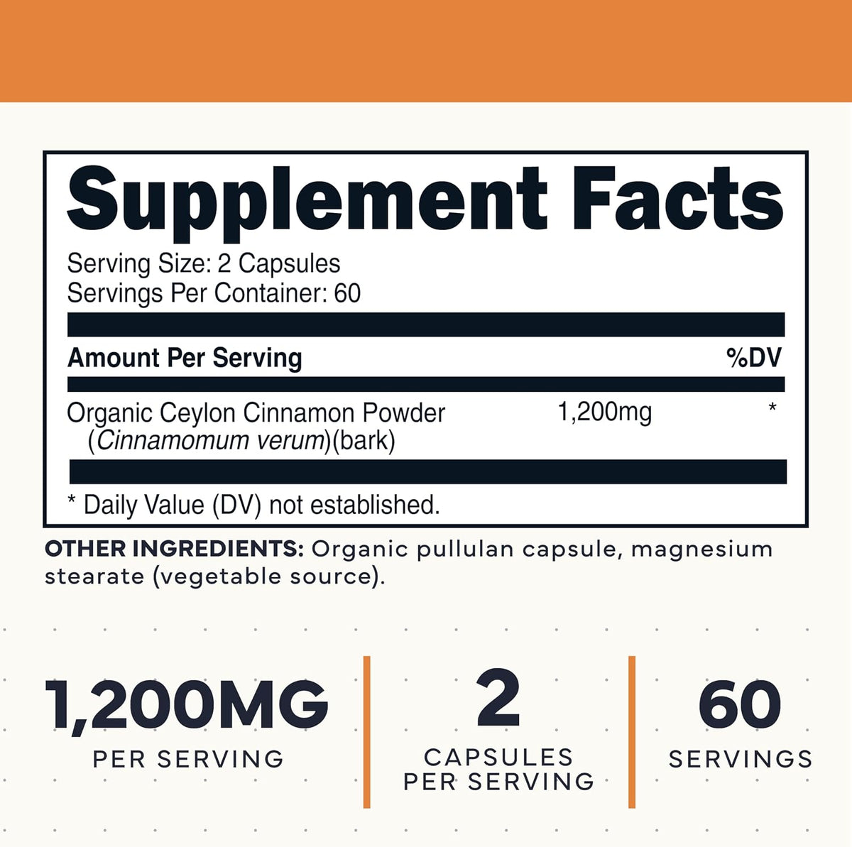 Type Zero Ceylon Cinnamon (1200mg) 120 Capsules, Gluten-Free, GMO-Free | Organic Cinnamon Bark Supplement, Natural