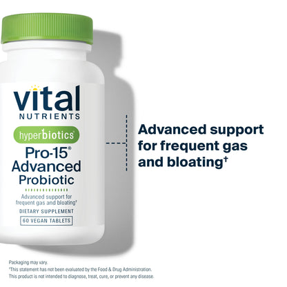 Hyperbiotics Vital Nutrients Pro-15 Advanced Probiotics for Women and Men | 15 Strains + Kiwifruit | Clinically Studied Daily Probiotics for Digestive Health, Gas, & Bloating | 30 Vegan Tablets