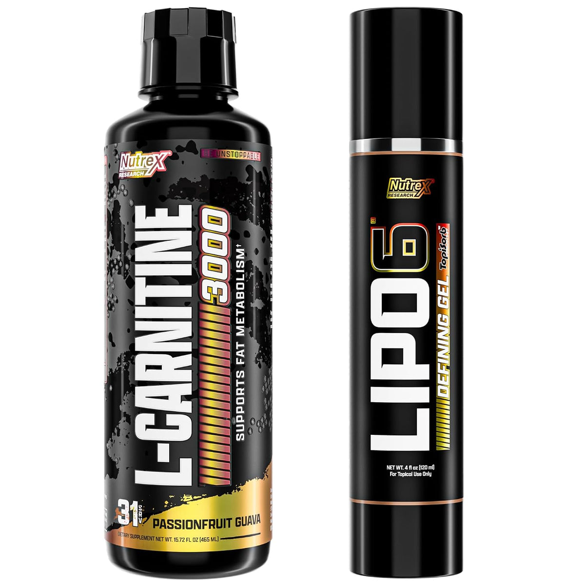 Nutrex Research Lipo-6 Defining Gel & L-Carnitine 3000 Passionfruit Guava | Stimulant-Free Workout Support | Fast-Absorbing Topical Gel + Liquid L-Carnitine