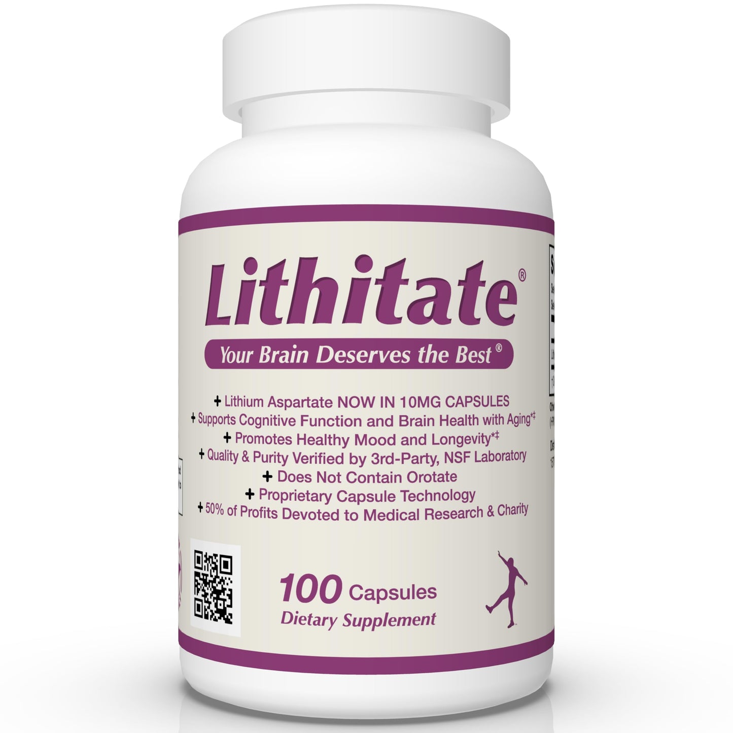 lithitate Lithium Aspartate 10mg | Supports Cognitive Function & Brain Health with Aging | NSF Certified | Promotes Mental Clarity, Healthy Mood & Longevity