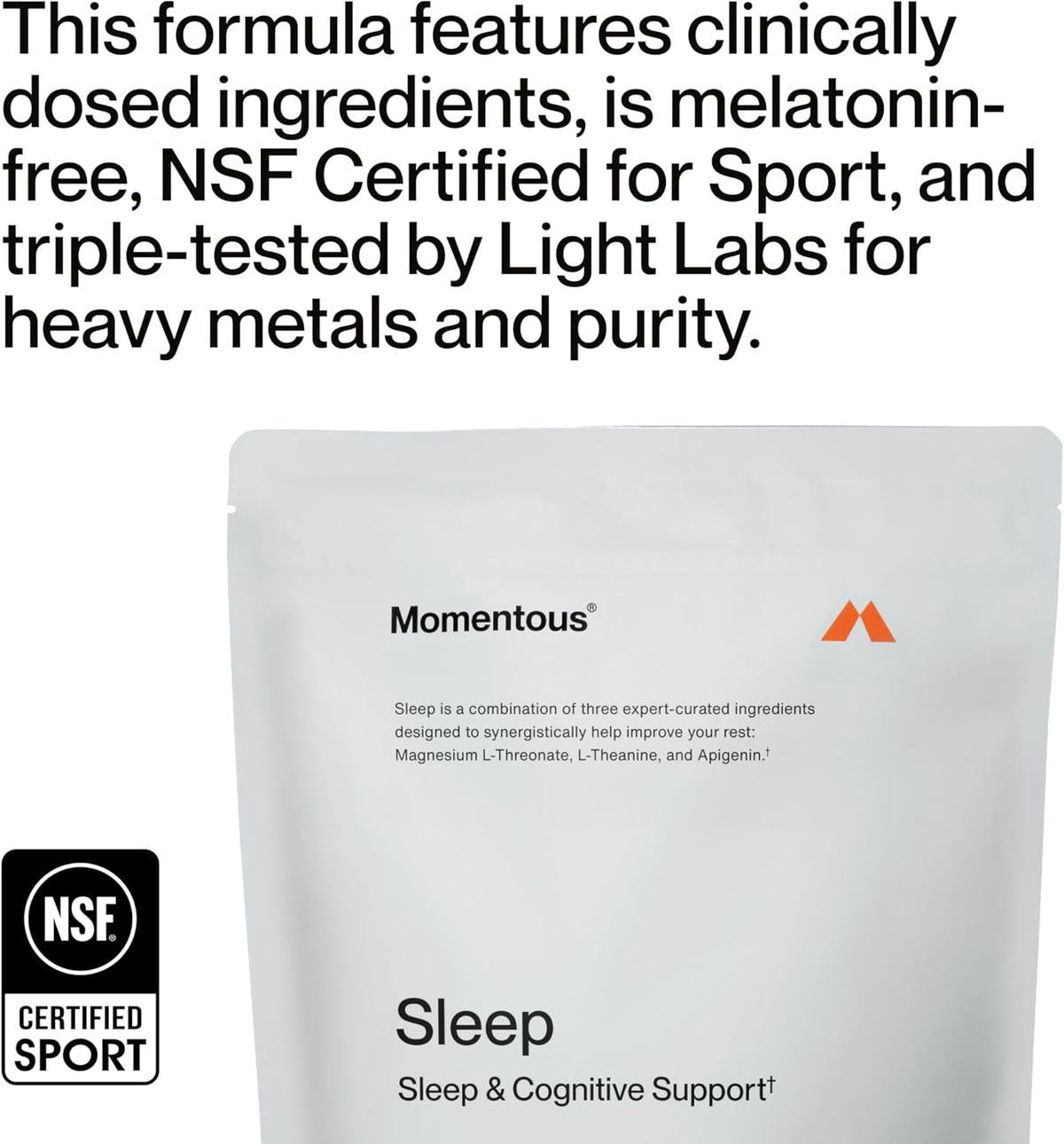 Momentous Nightly Sleep Pack - Magnesium L-Threonate, L-Theanine, and Apigenin - NSF Certified for Sport - 30 Servings
