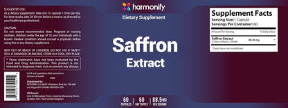 Saffron Supplements 88.5mg – Mood, Eye & Appetite Support – 60 Capsules | Natural Saffron Supplement from Crocus Sativus L. | Non-GMO, Vegan-Friendly