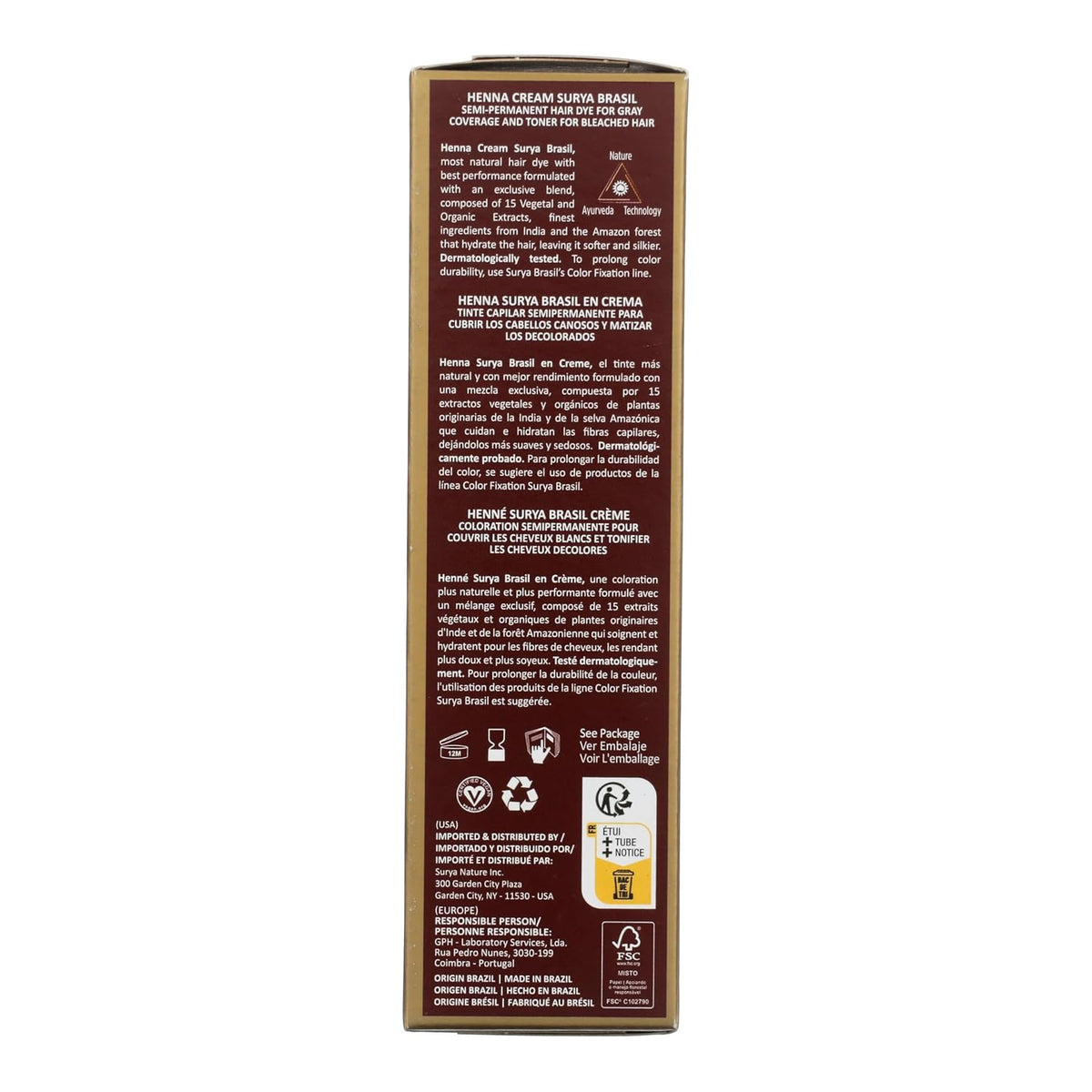 Surya Brasil - Reddish Dark Blonde Semi Permanent Henna Cream for Gray Hair Coverage and Deep Conditioning, 2.37 oz / 70 ml