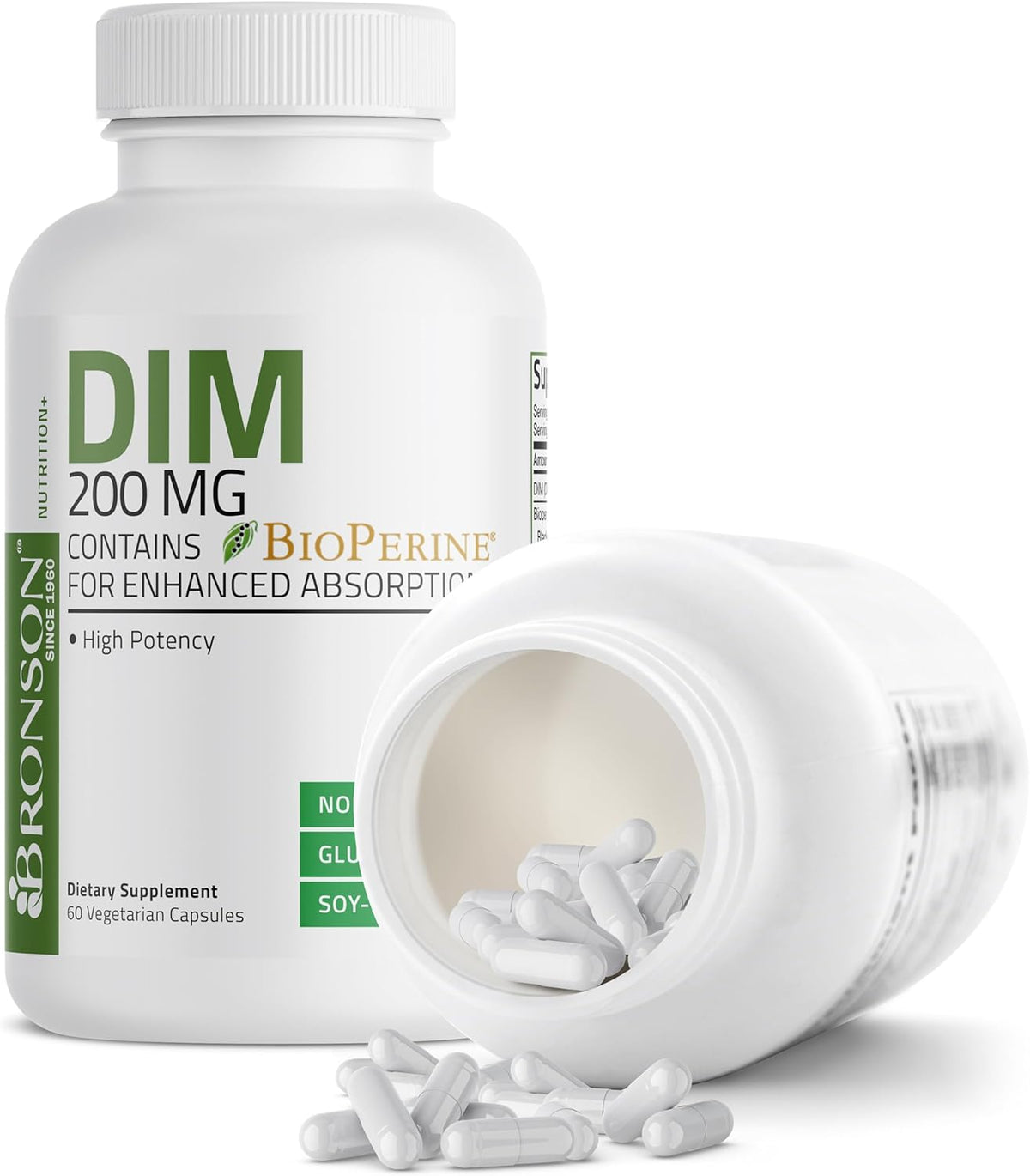 Bronson DIM 200 MG Supplement Diindolymethane with BioPerine for Enhanced Absorption, Estrogen Metabolism & Maintains Balanced Hormone Levels, 60 Vegetarian Capsules