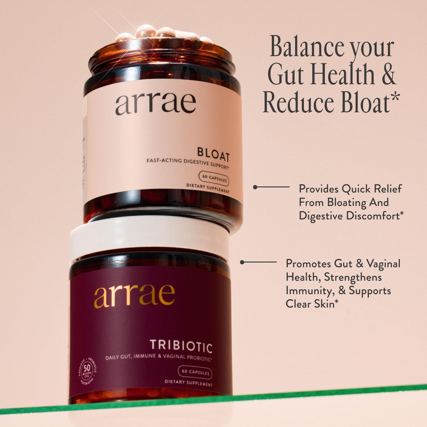 Arrae Fast-Acting Bloating Relief Digestive Enzymes, All Natural Bloat, Gas & Indigestion Relief Capsules (30 Count)