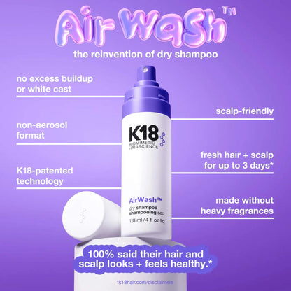 K18 AirWash™ Dry Shampoo, Non-Aerosol, Balances Scalp & Controls Excess Oil Production, 1.6 Fl Oz