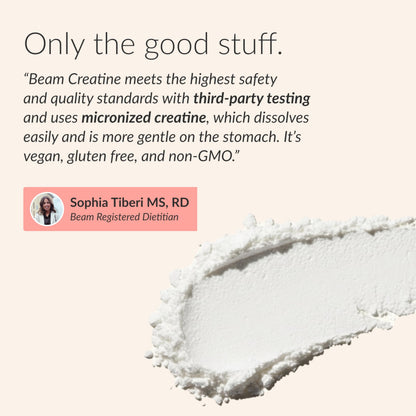 BEAM Creatine Monohydrate Powder – 5g Micronized Creatine Monohydrate, Third Party Tested Creatine for Women & Men, Muscle Strength, Growth, Recovery & Cognitive Support, Unflavored, 30 Servings