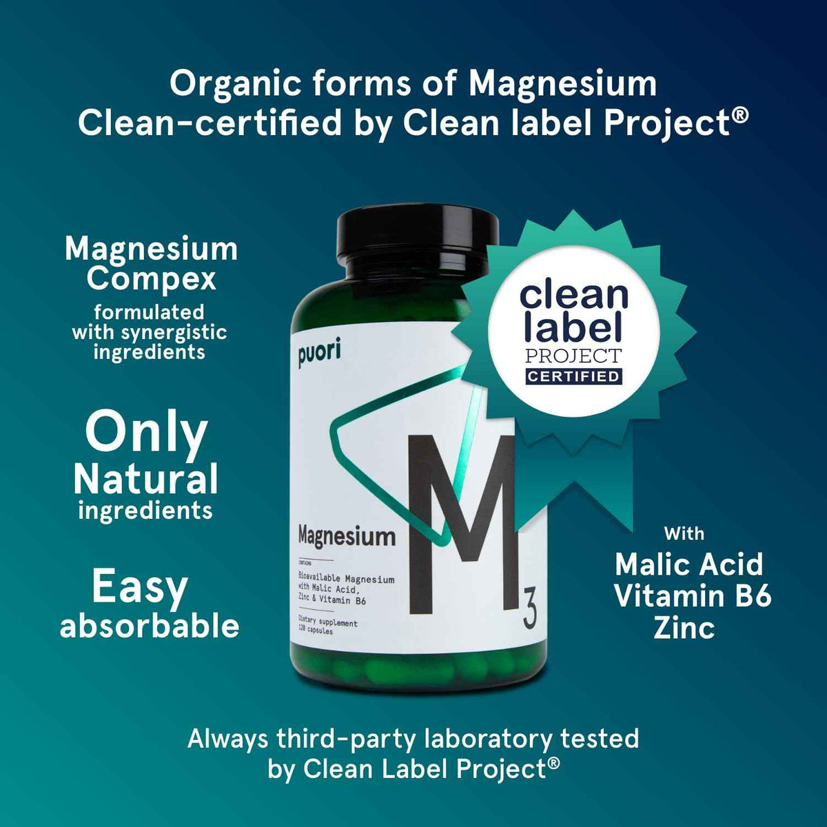 Puori Magnesium Complex Supplement - High Absorption Magnesium Taurinate & Gluconate, Zinc, Vitamin B6 & Malic Acid for Sleep Support, Immune & Bone Health & Muscle Recovery - 240 Vegan Capsules