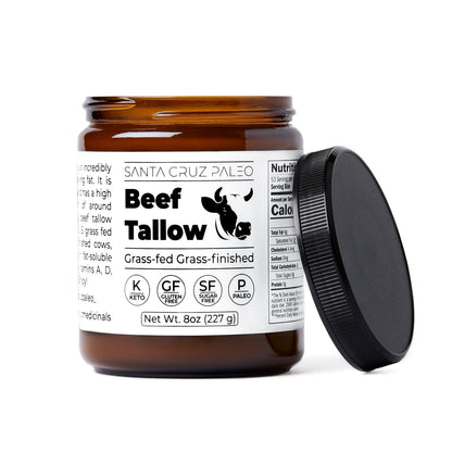 Santa Cruz Paleo Beef Tallow for Cooking, 100% Grass Fed and Finished, Gluten Free, Keto, Sugar Free, Paleo, With Vitamin D, E, K, B1, A, Fatty Acids, 8 Oz
