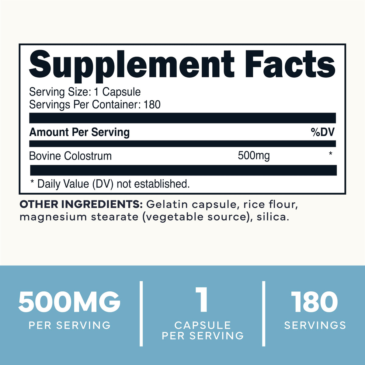 Type Zero Colostrum Supplement (500mg) 180 Capsules, Bovine Sourced | Gluten-Free, GMO-Free