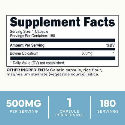 Type Zero Colostrum Supplement (500mg) 180 Capsules, Bovine Sourced | Gluten-Free, GMO-Free