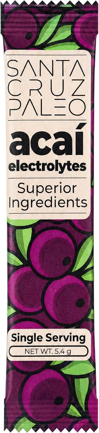 Santa Cruz Paleo Electrolyte Powder Sticks, Acai, Magnesium, Potassium, 12 Servings