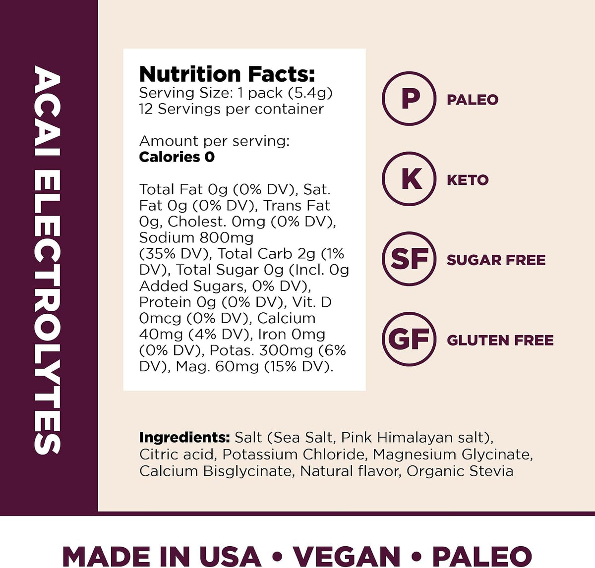 Santa Cruz Paleo Electrolyte Powder Sticks, Acai, Magnesium, Potassium, 12 Servings