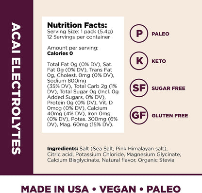 Santa Cruz Paleo Electrolyte Powder Sticks, Acai, Magnesium, Potassium, 12 Servings
