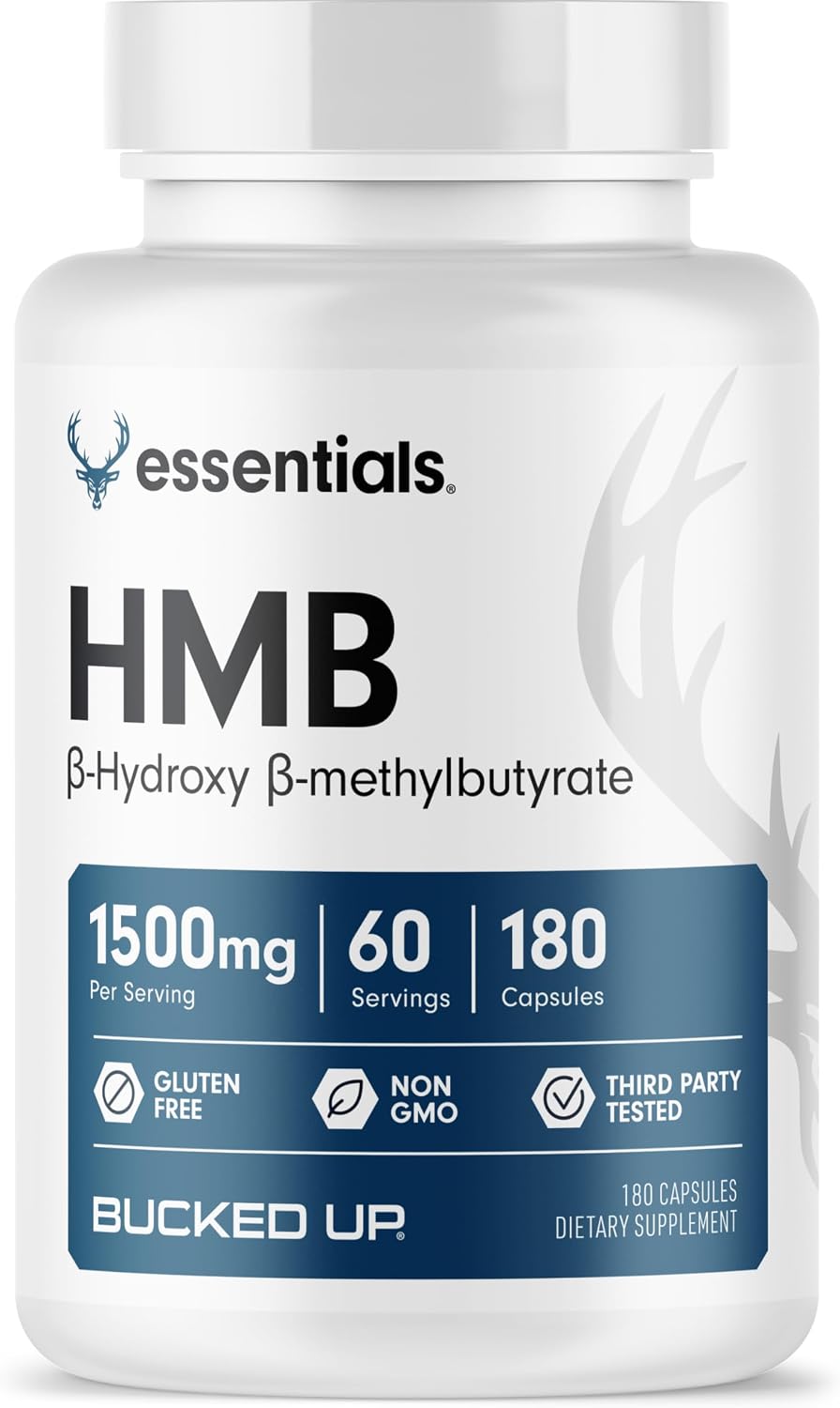 Bucked Up HMB (Beta-Hydroxy Beta-Methylbutyrate) 1500mg Per Serving, Essentials (60 Servings, 180 Capsules)