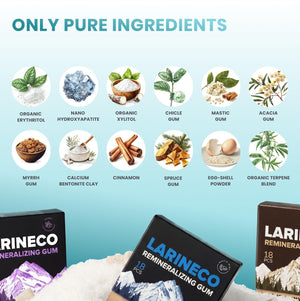 Suplement ​Larineco Remineralizing Gum with Nano Hydroxyapatite & Xylitol – Sugar-Free Xylitol Gum – Plastic-Free, Dye-Free, Aspartame-Free – Natural Base – 18 Pieces (18 Count (Pack of 3) - VelvetGlow USA