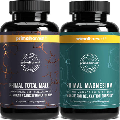 Primal Harvest Total Male+ & Magnesium Supplement Optimize Men’s Health with Targeted Nutrients for Vitality & Recovery 2 Pack Bundle