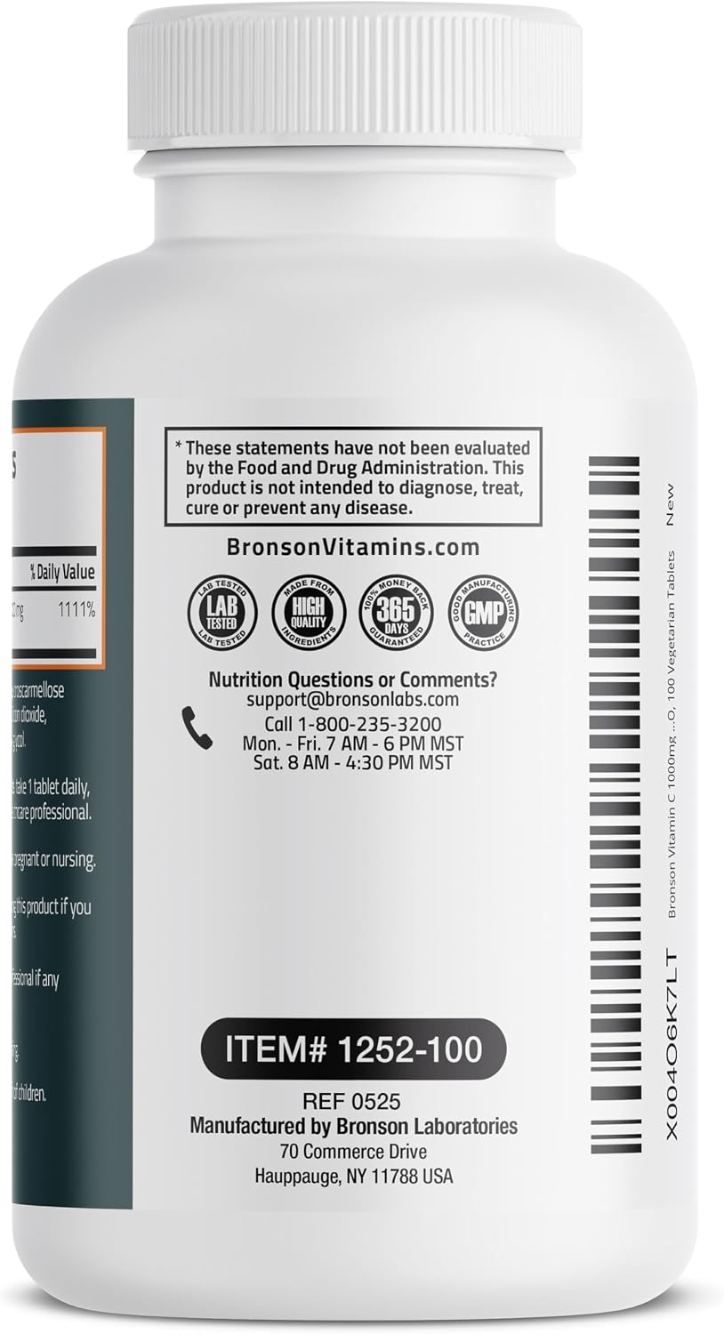 Bronson Vitamin C 1000mg Extra Strength, Supports a Healthy Immune System, High Potency, Non-GMO, 100 Vegetarian Tablets