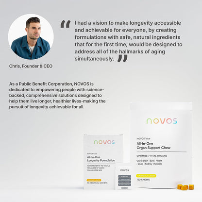 Novos Vital Chews | All-In-One Organ Support | Liver, Brain, Eyes, Heart & Gut Support for Men & Women | Nattokinase, Lutein, Inulin, Rutin & More | Tropical Flavor (120 Count)
