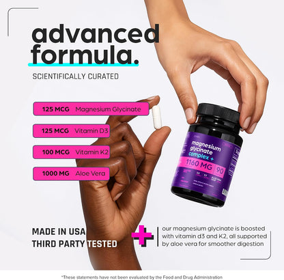 Magnesium Glycinate 1160mg + Aloe Vera, D3 & K2 Complex