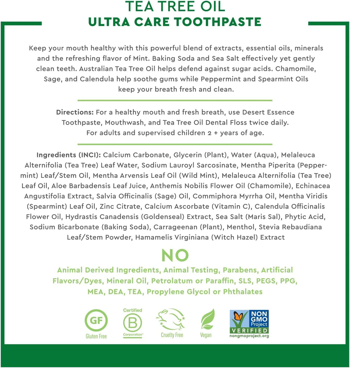 Desert Essence Ultra Care Toothpaste, Mega Mint, Fluoride Free, 6.25 oz