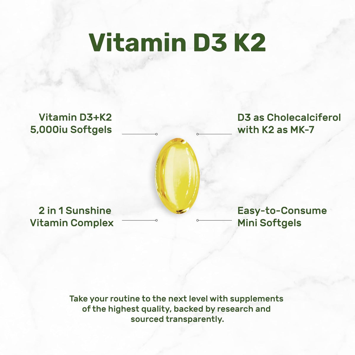 DEAL SUPPLEMENT Vitamin D3 5,000 IU + K2 MK7 Softgels, 250 Count | 2-in-1 Complex | Easy to Swallow