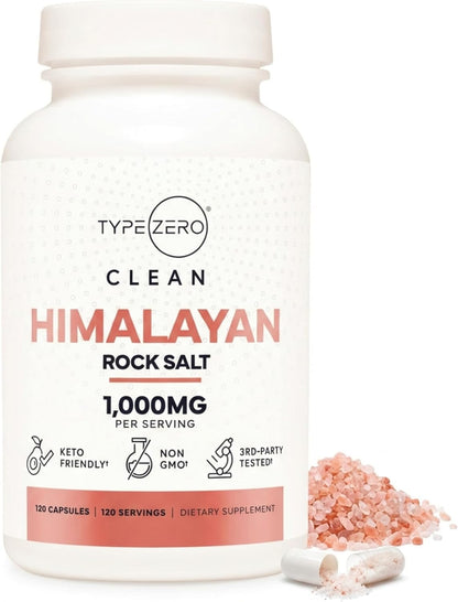 Type Zero Himalayan Rock Salt Capsules (1,000mg) 120 Capsules | GMO-Free, Keto-Friendly