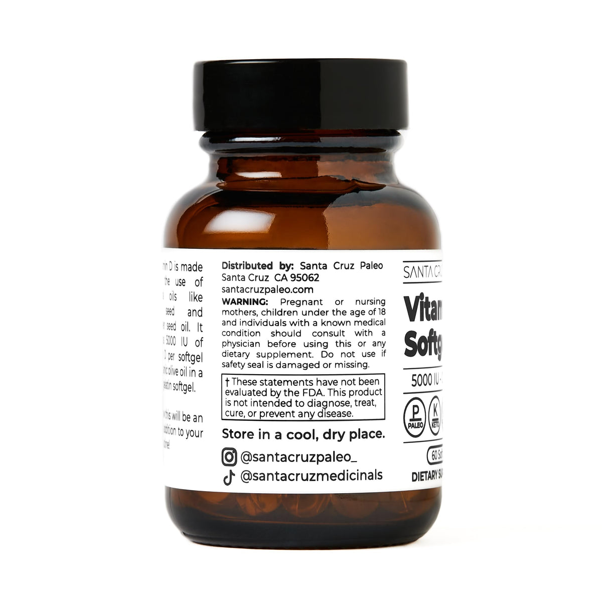 Santa Cruz Paleo Vitamin K2 + D3 Softgels, Daily Supplement with Organic Olive Oil, Includes Vitamin K1 & Two Forms of K2, Supports Heart & Bone Health, Gluten Free, Sugar Free, Paleo, Keto, 60 Count