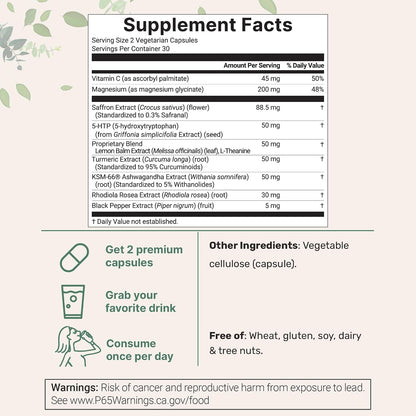 Micro Ingredients Saffron+ Advanced Supplements, 60 Vegetarian Capsules | 10-in-1 with Saffron Extract, Magnesium Glycinate, Turmeric Curcumin, KSM-66 Ashwagandha & Vitamin C. Filler-Free, Non-GMO.