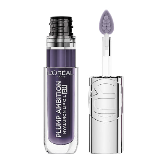 L'Oreal Paris Plump Ambition pH Hyaluron Lip Oil, Color Shifting Lip Tint with 24HR Hydration, Volumizing Shine and Lasting Color, 090 pH Berry Noir