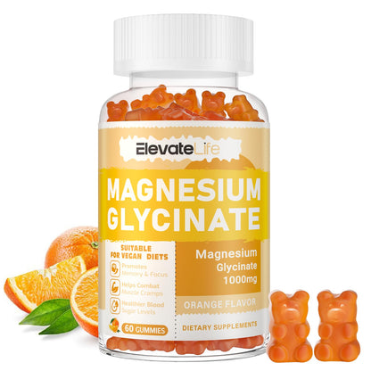 Magnesium Glycinate Gummies 1000mg - Sugar Free Magnesium Potassium Supplement with Vitamin D, B6, CoQ10 for Calm Mood & Sleep Support - 60 Orange Gummies ElevateLifeBuy Supplements Australia