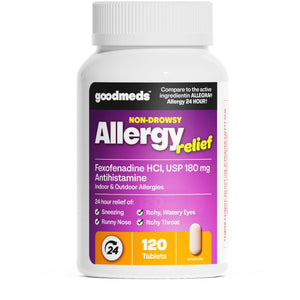 GoodMeds Compare to Allegra | Fexofenadine HCl 180mg | 24-Hour Allergy Relief, Non-Drowsy Antihistamine Generic Medicine for Allergies, Hay Fever, Itchy Eyes | for Kids & Adults (120 Count) GoodMeds buy supplements Au