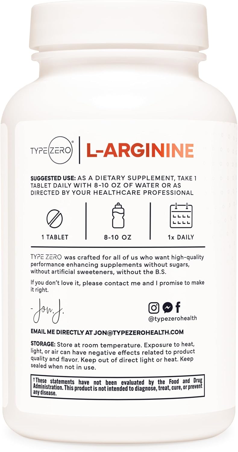Type Zero L-Arginine 90 Tablets 1,000 mg per Serving - Non-GMO