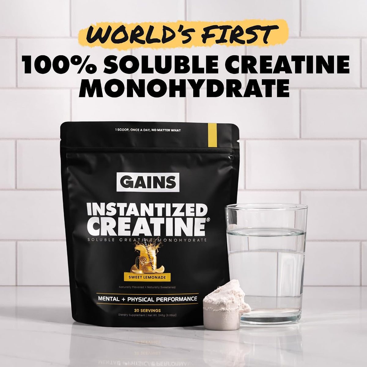 Gains in Bulk Instantized Creatine Monohydrate for Women and Men, Soluble Pre Workout Powder, Supports Muscle Building, Strength and Performance, Sweet Lemonade and Sour Raspberry, 60 Servings