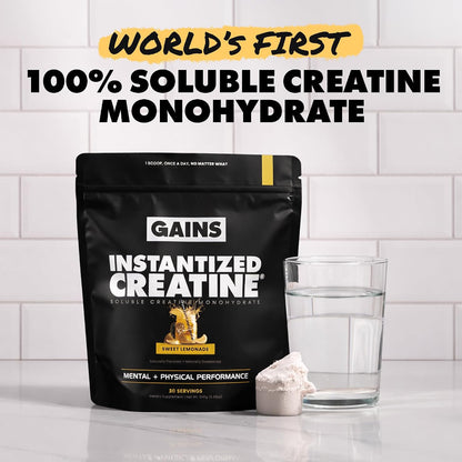 Gains in Bulk Instantized Creatine Monohydrate for Women and Men, Soluble Pre Workout Powder, Supports Muscle Building, Strength and Performance, Sweet Lemonade and Sour Raspberry, 60 Servings
