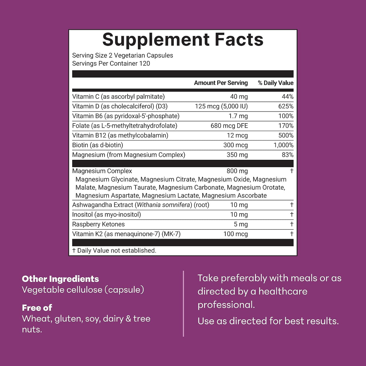 Micro Ingredients Magnesium Complex for Women, 240 Veggie Capsules | 20-in-1 with Glycinate, Citrate & More + D3, K2, Methylated B Complex, Biotin, Inositol & Ashwagandha. Filler Free, Non-GMO.