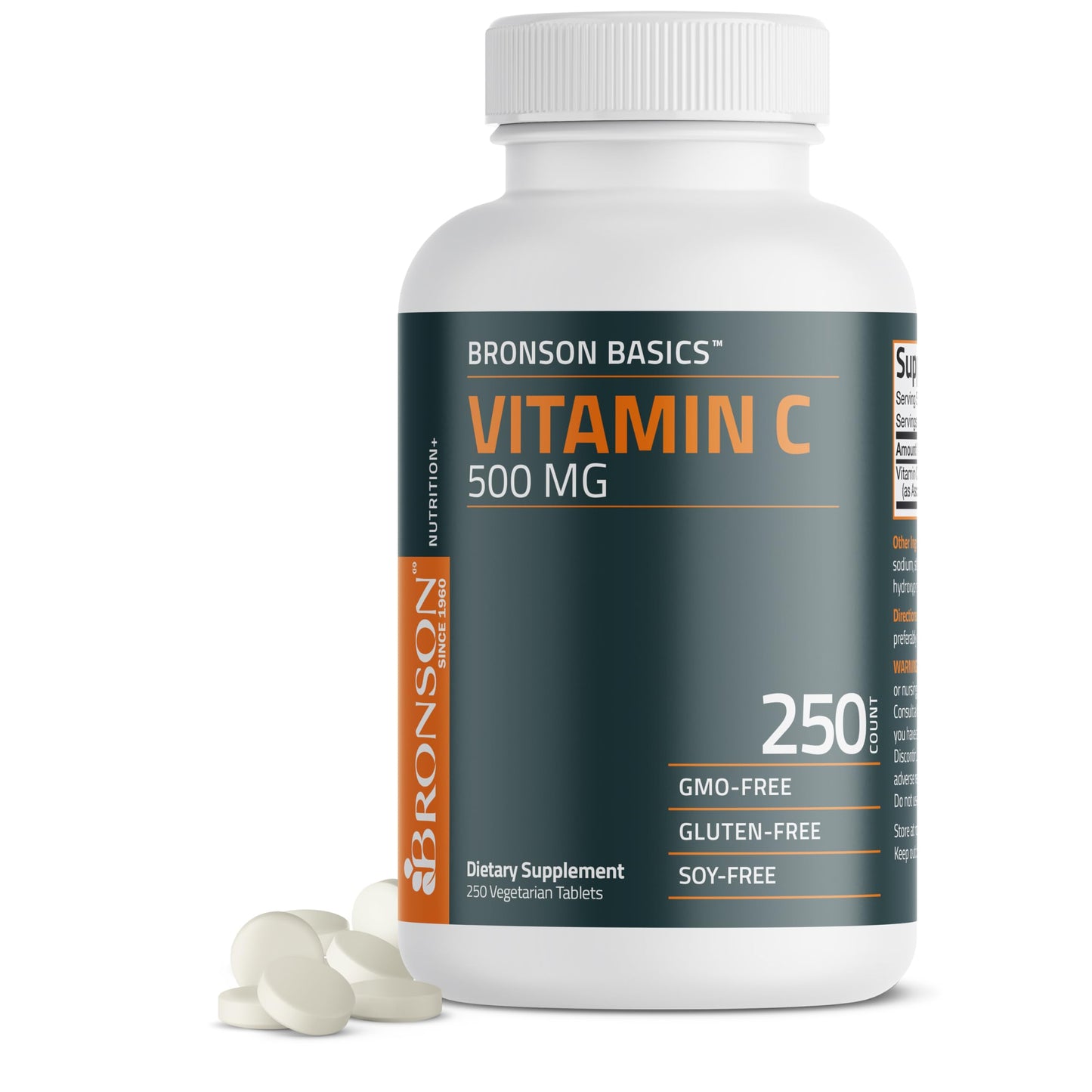 Bronson Vitamin C 500 MG Supports a Healthy Immune System & Antioxidant Protection, Non-GMO, 250 Vegetarian Tablets