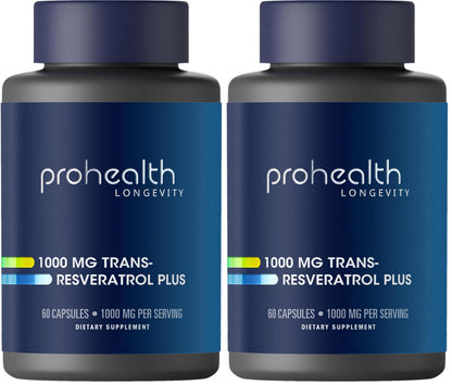 ProHealth Trans Resveratrol Plus 1000mg. Worlds Most Researched Trans-Res Supplement. Doctor Formulated with Quercetin & BioEnhancers for Max Potency. Lab Tested 98% Pure. 30 Servings (3 Pack)