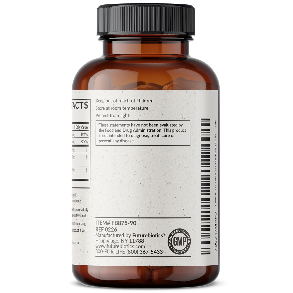Futurebiotics L-Lysine Defense Immune Support Complex 1500 MG Per Serving with Vitamin C, Zinc, Olive Leaf & Garlic - Non-GMO, 90 Vegetarian Capsules