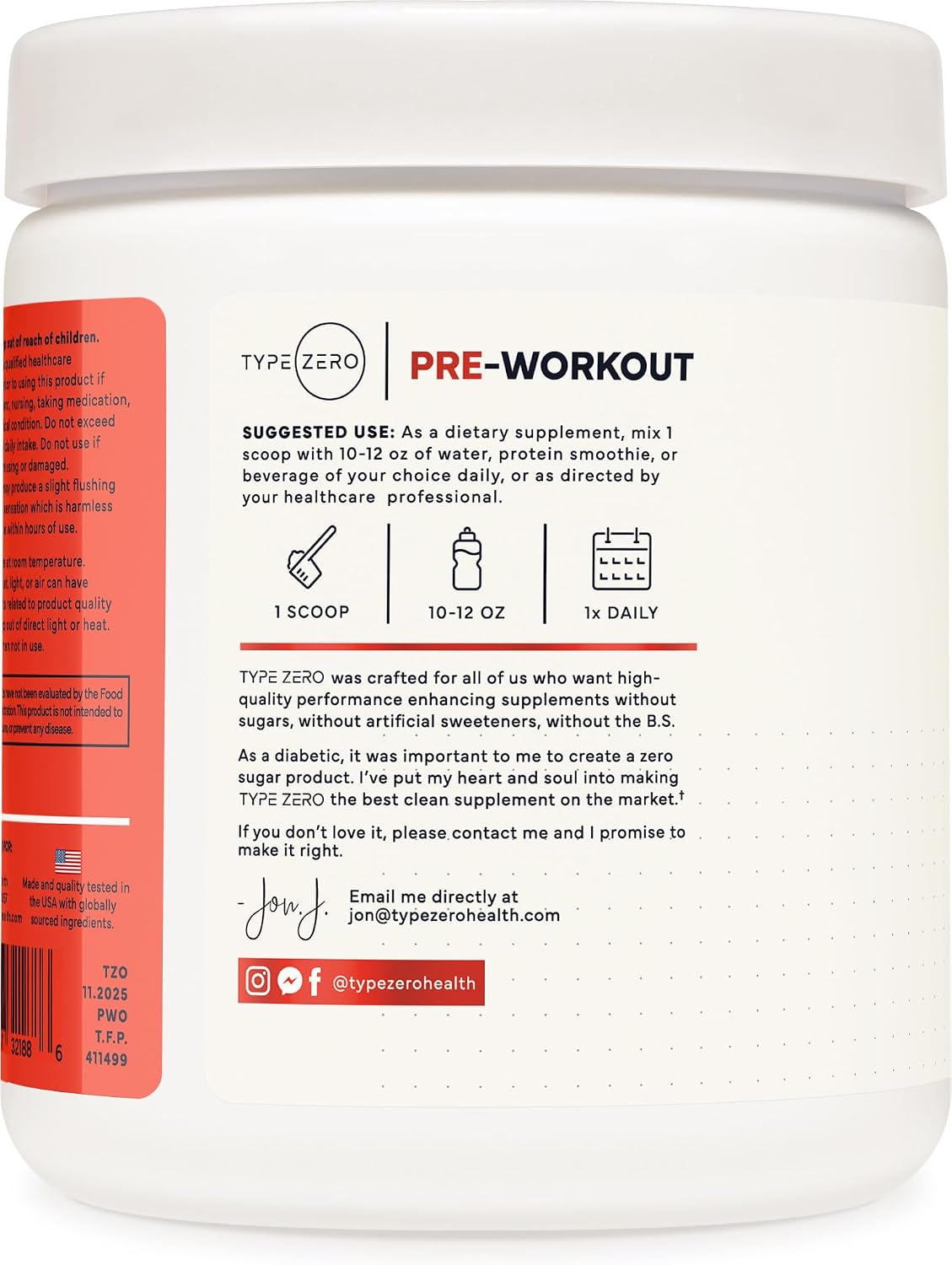 Type Zero Clean Stim Free Pre Workout Powder (Tropical Fruit Punch) 21 Serv | Nitric Oxide Booster with L-Citrulline Malate, Arginine AKG, Beta Alanine, Caffeine & Stimulant Free