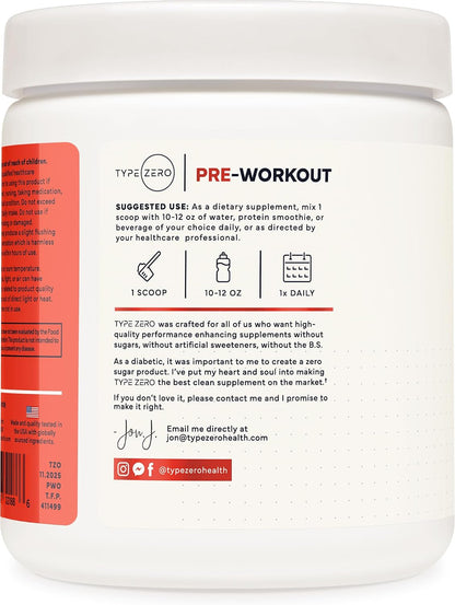 Type Zero Clean Stim Free Pre Workout Powder (Tropical Fruit Punch) 21 Serv | Nitric Oxide Booster with L-Citrulline Malate, Arginine AKG, Beta Alanine, Caffeine & Stimulant Free